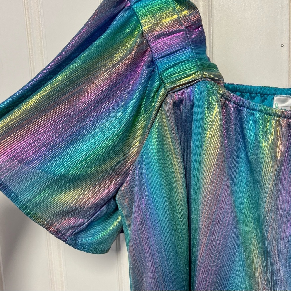 Queen of Sparkles metallic iridescent rainbow off the shoulder women’s small - Picture 5 of 6
